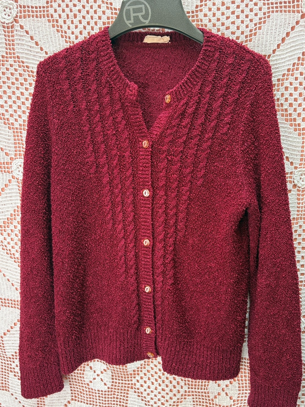 Vintage Burgundy Cable Knit Cardigan - Picture 7 of 7